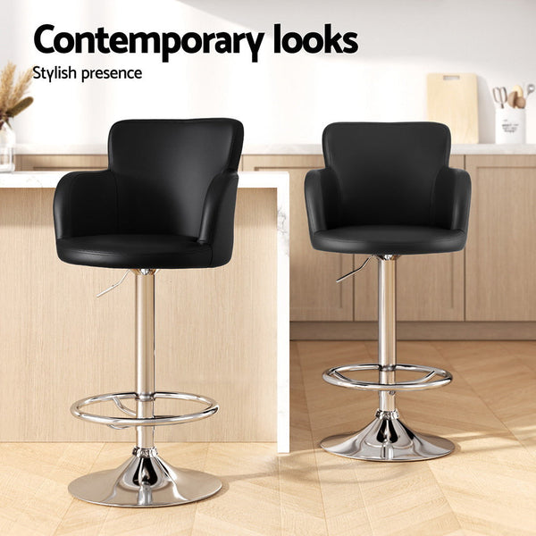 Artiss 1x Leather Bar Stools Swivel Adjustable Gas Lift PU Counter Chairs Black Awezingly
