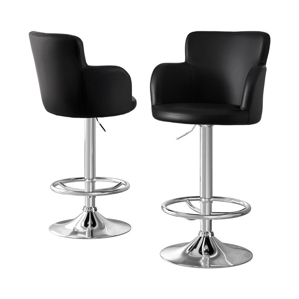 Artiss 2x Leather Bar Stools Swivel Adjustable Gas Lift PU Counter Chairs Black Awezingly