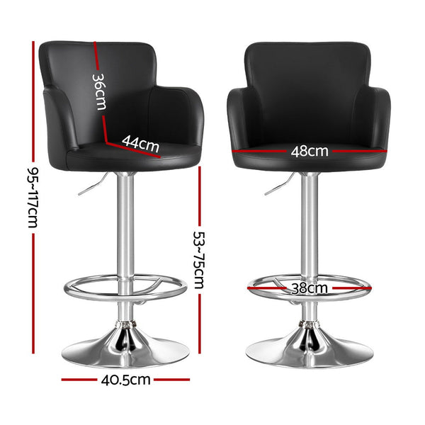 Artiss 2x Leather Bar Stools Swivel Adjustable Gas Lift PU Counter Chairs Black Awezingly
