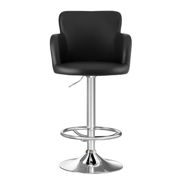 Artiss 2x Leather Bar Stools Swivel Adjustable Gas Lift PU Counter Chairs Black Awezingly