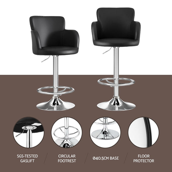 Artiss 2x Leather Bar Stools Swivel Adjustable Gas Lift PU Counter Chairs Black Awezingly