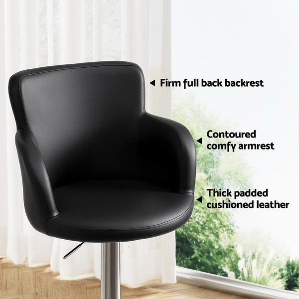 Artiss 2x Leather Bar Stools Swivel Adjustable Gas Lift PU Counter Chairs Black Awezingly