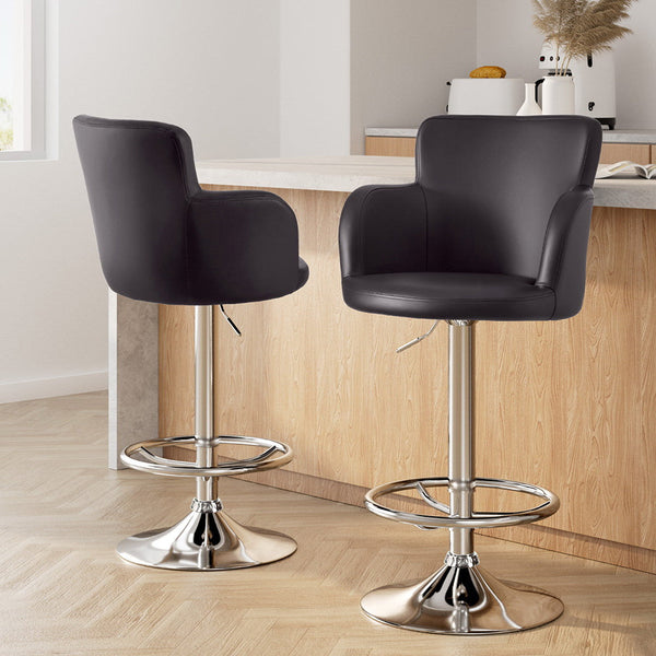 Artiss 2x Leather Bar Stools Swivel Adjustable Gas Lift PU Counter Chairs Brown Awezingly