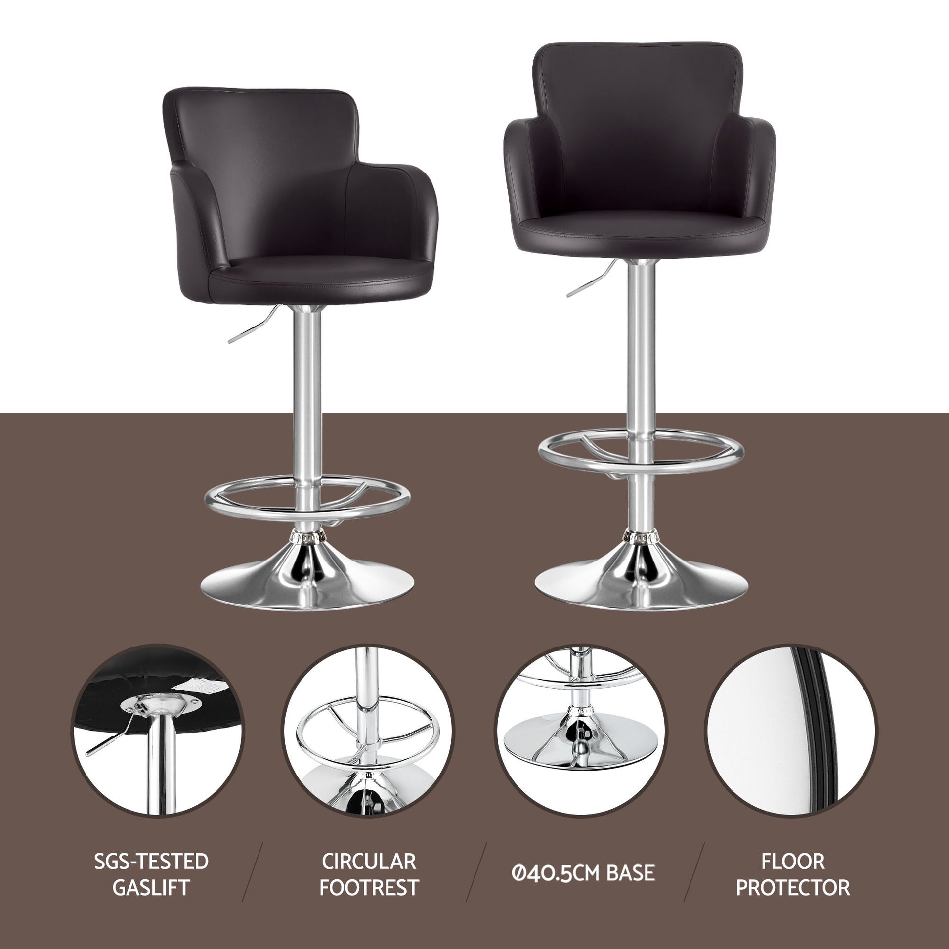Artiss 4x Bar Stools Swivel Kitchen Chairs Gas Lift Adjustable PU Leather Brown Awezingly