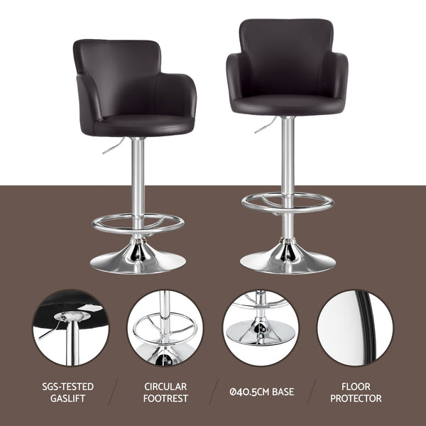 Artiss 4x Bar Stools Swivel Kitchen Chairs Gas Lift Adjustable PU Leather Brown Awezingly