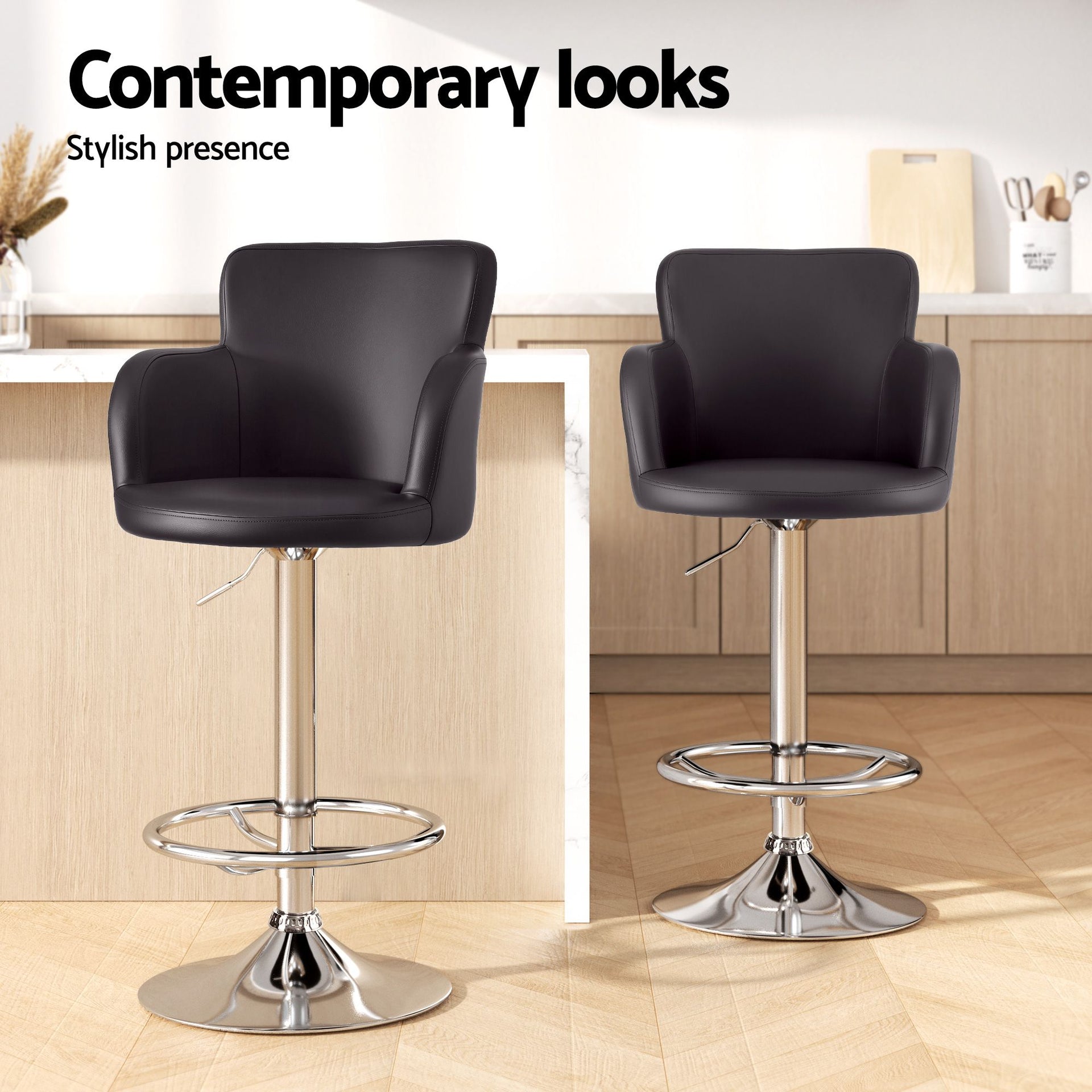 Artiss 4x Bar Stools Swivel Kitchen Chairs Gas Lift Adjustable PU Leather Brown Awezingly