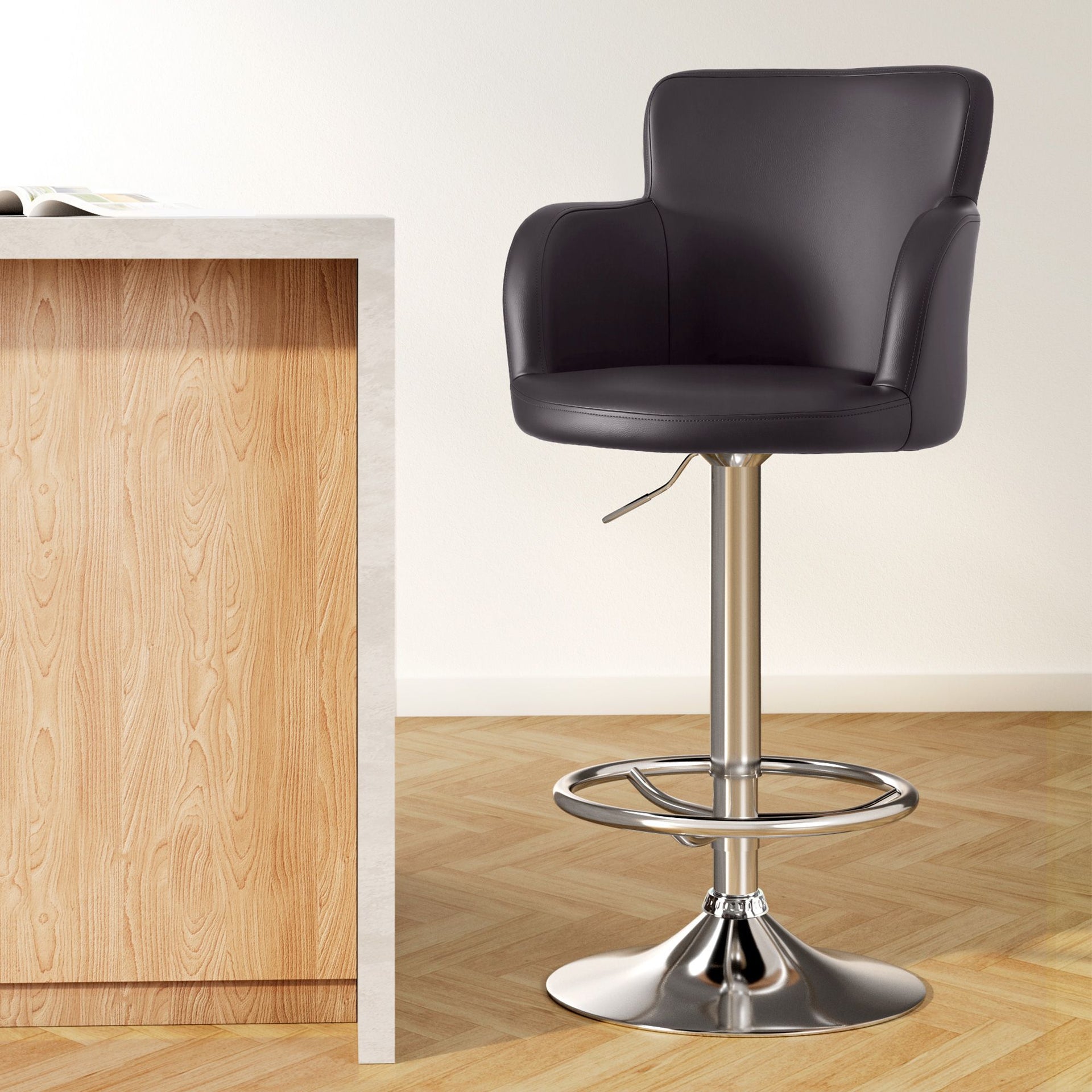 Artiss 4x Bar Stools Swivel Kitchen Chairs Gas Lift Adjustable PU Leather Brown Awezingly