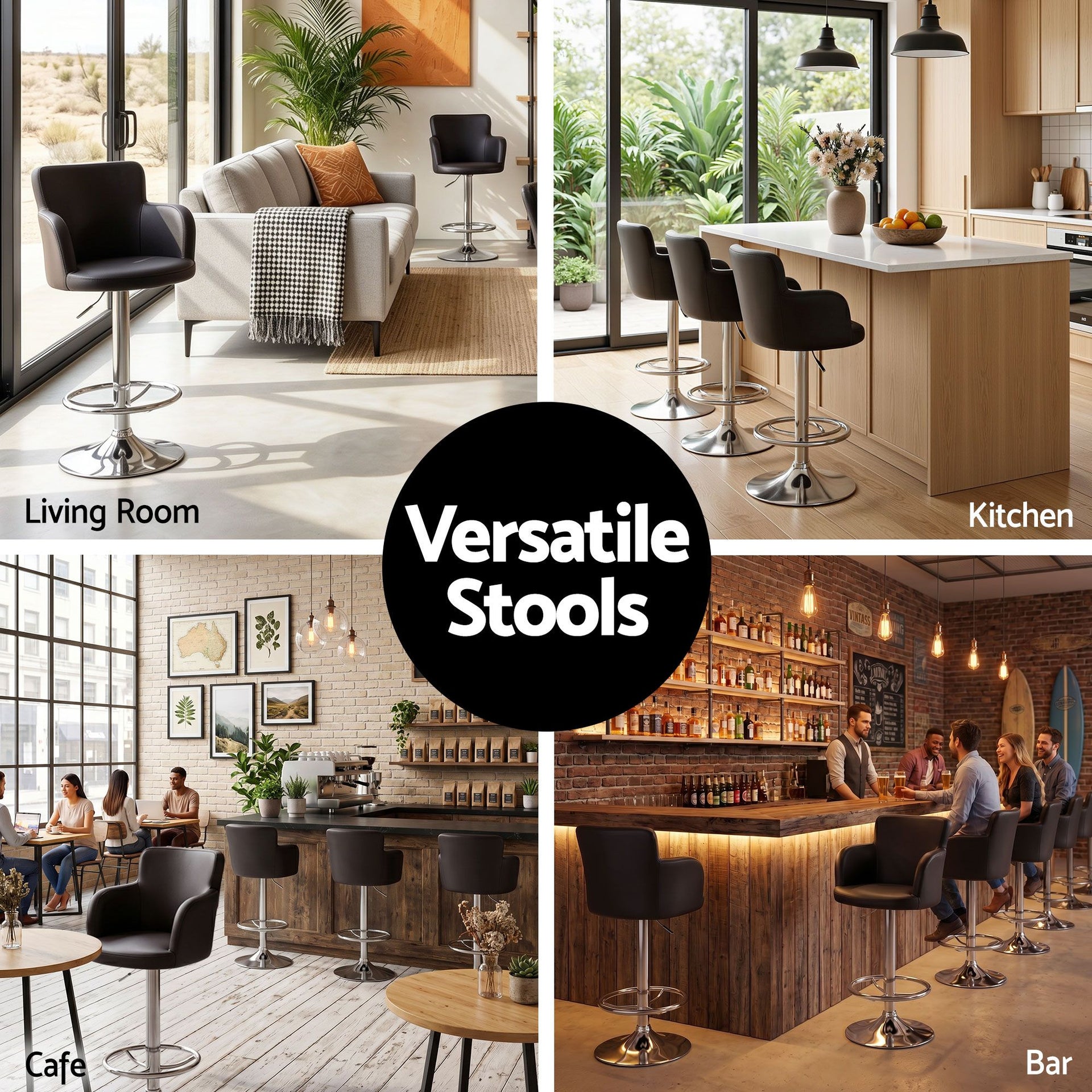Artiss 4x Bar Stools Swivel Kitchen Chairs Gas Lift Adjustable PU Leather Brown Awezingly