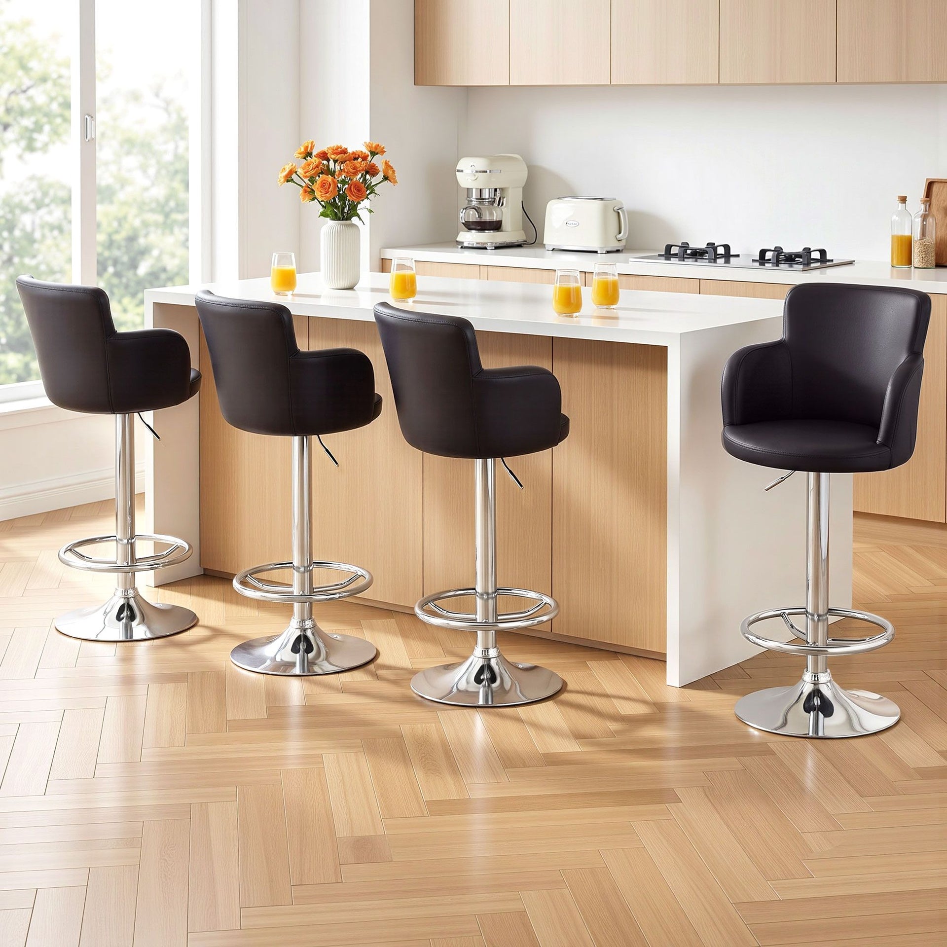 Artiss 4x Bar Stools Swivel Kitchen Chairs Gas Lift Adjustable PU Leather Brown Awezingly