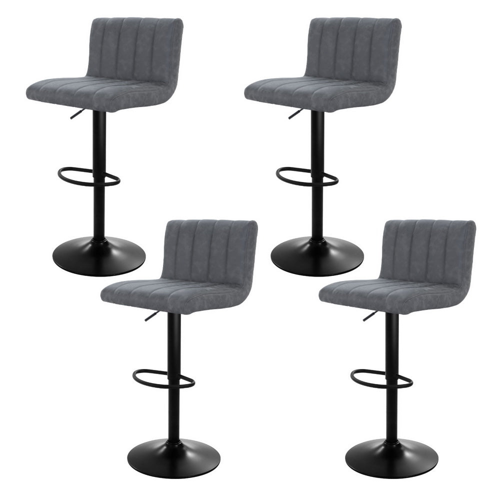 Artiss 4x Bar Stools Vintage Leather Gas Lift Grey Artiss