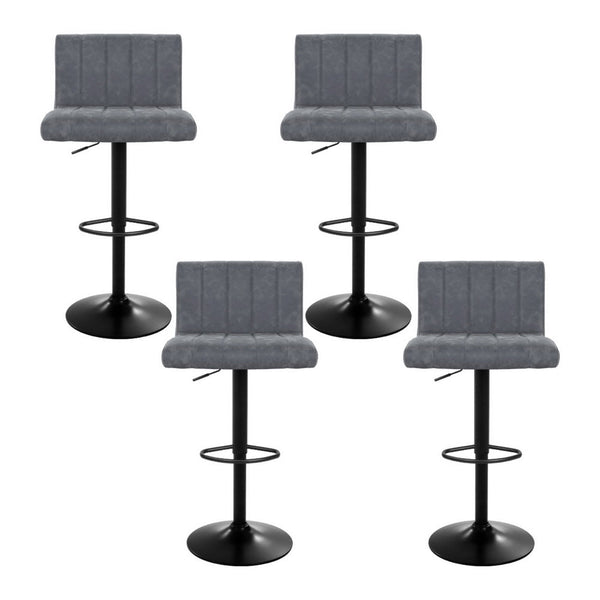 Artiss 4x Bar Stools Vintage Leather Gas Lift Grey Artiss