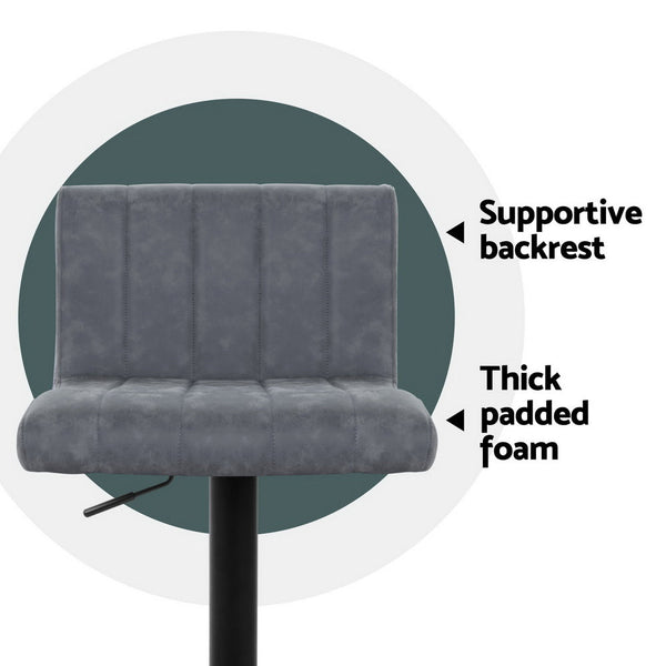 Artiss 4x Bar Stools Vintage Leather Gas Lift Grey Artiss