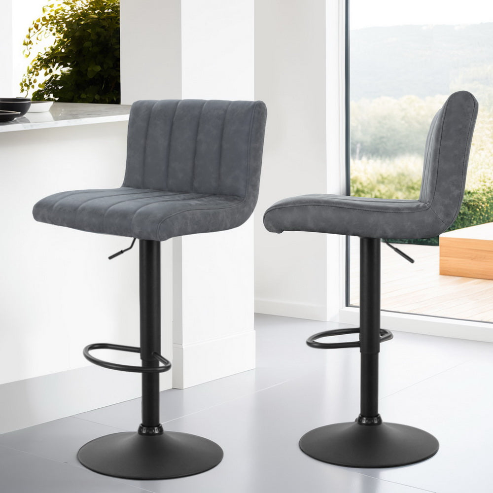 Artiss 4x Bar Stools Vintage Leather Gas Lift Grey Artiss