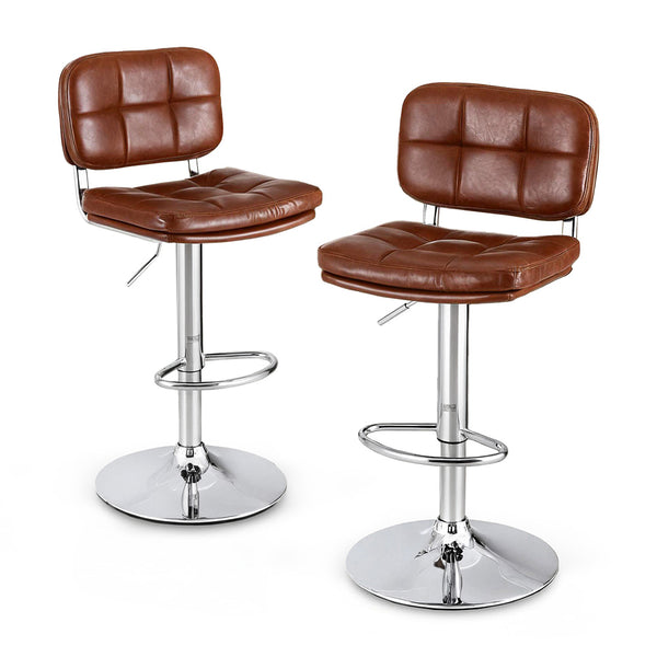 Artiss 2x Bar Stools Kitchen Swivel Gas Lift Counter Chair Tuft PU Leather Brown Awezingly