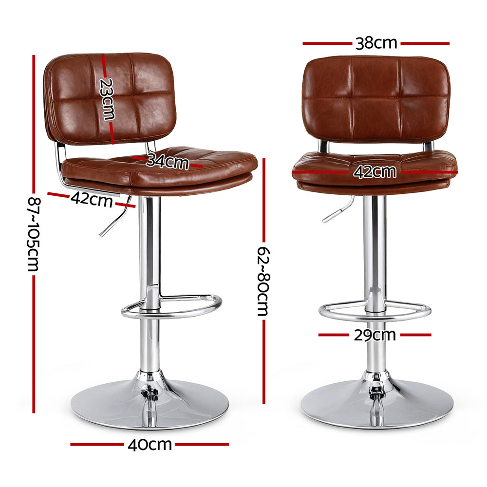 Artiss 2x Bar Stools Kitchen Swivel Gas Lift Counter Chair Tuft PU Leather Brown Awezingly