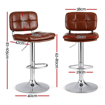 Artiss 2x Bar Stools Kitchen Swivel Gas Lift Counter Chair Tuft PU Leather Brown