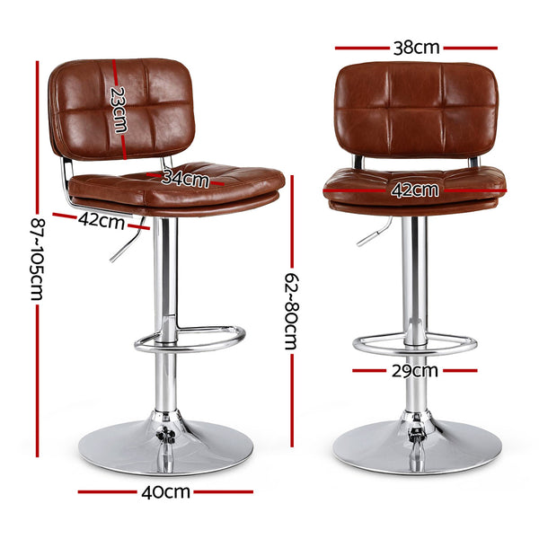 Artiss 2x Bar Stools Kitchen Swivel Gas Lift Counter Chair Tuft PU Leather Brown Awezingly