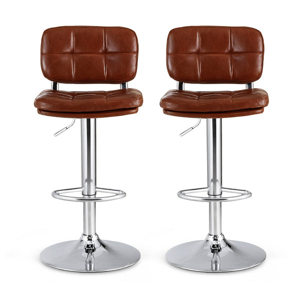 Artiss 2x Bar Stools Kitchen Swivel Gas Lift Counter Chair Tuft PU Leather Brown Awezingly