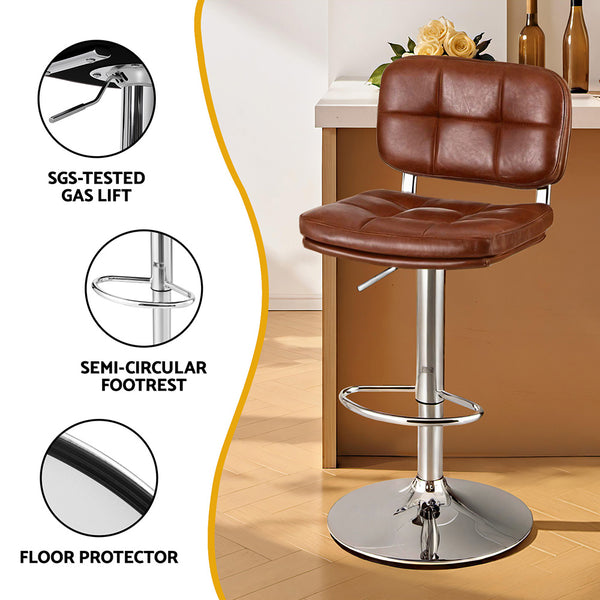Artiss 2x Bar Stools Kitchen Swivel Gas Lift Counter Chair Tuft PU Leather Brown Awezingly