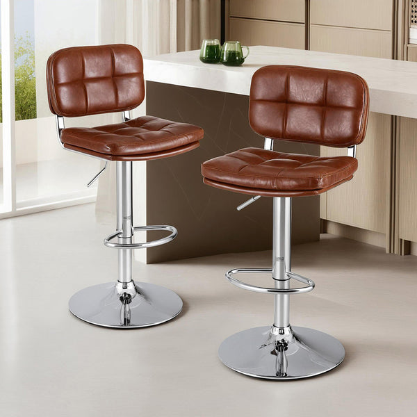 Artiss 2x Bar Stools Kitchen Swivel Gas Lift Counter Chair Tuft PU Leather Brown Awezingly