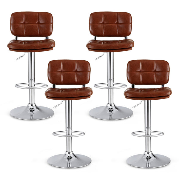 Artiss 4x Bar Stools Kitchen Swivel Gas Lift Counter Chair Tuft PU Leather Brown Awezingly