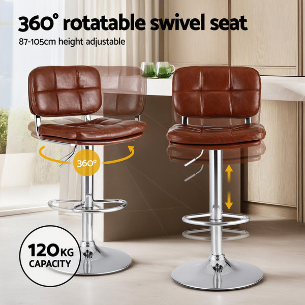 Artiss 4x Bar Stools Kitchen Swivel Gas Lift Counter Chair Tuft PU Leather Brown Awezingly