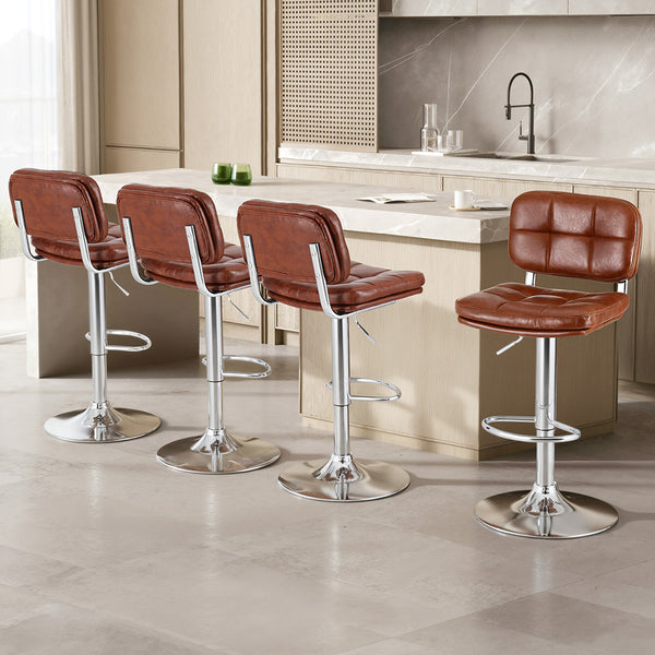 Artiss 4x Bar Stools Kitchen Swivel Gas Lift Counter Chair Tuft PU Leather Brown Awezingly