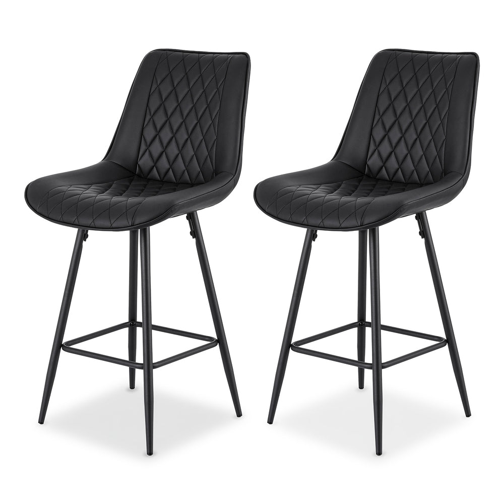 Artiss 2x Bar Stools Kitchen Dining Chair Counter Stool Diamond PU Leather Black Awezingly