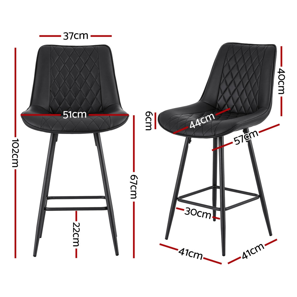 Artiss 2x Bar Stools Kitchen Dining Chair Counter Stool Diamond PU Leather Black Awezingly