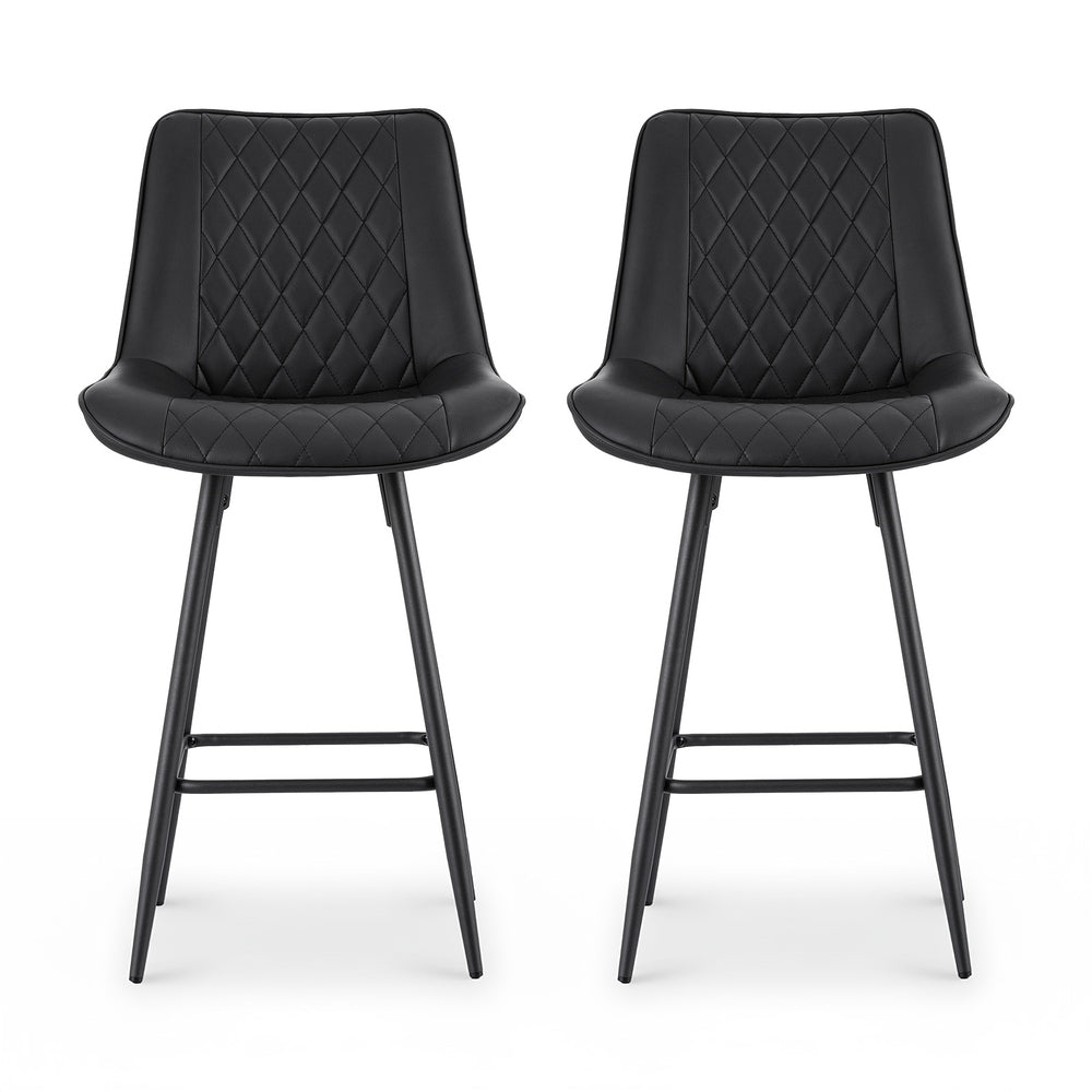 Artiss 2x Bar Stools Kitchen Dining Chair Counter Stool Diamond PU Leather Black Awezingly