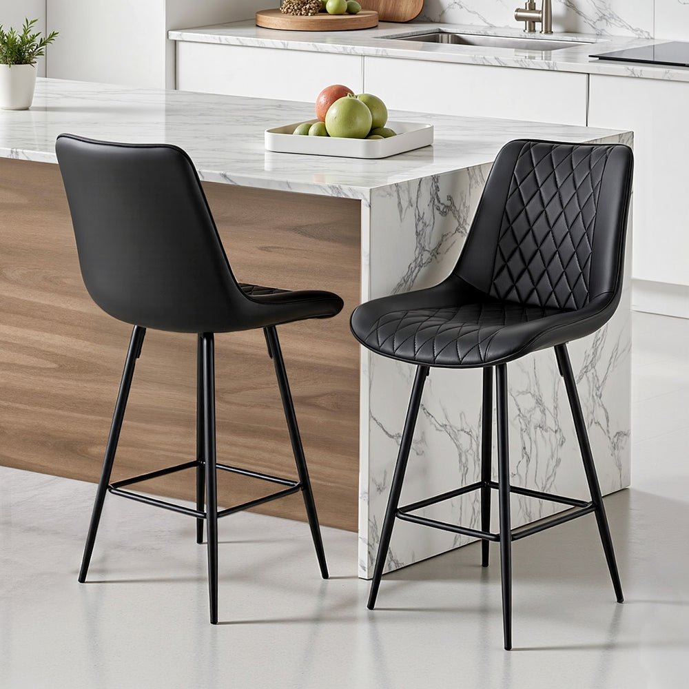 Artiss 2x Bar Stools Kitchen Dining Chair Counter Stool Diamond PU Leather Black Awezingly