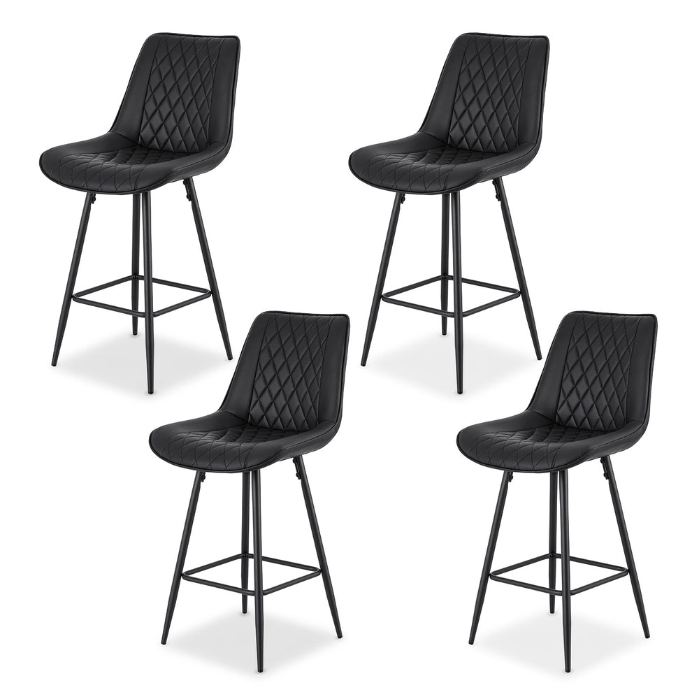 Artiss 4x Bar Stools Kitchen Dining Chair Counter Stool Diamond PU Leather Black Awezingly
