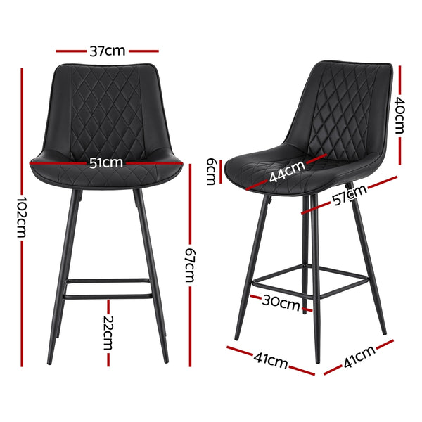 Artiss 4x Bar Stools Kitchen Dining Chair Counter Stool Diamond PU Leather Black Awezingly