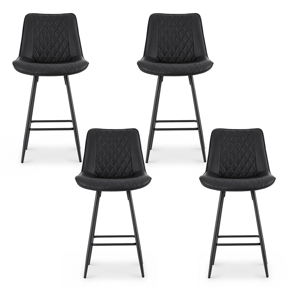 Artiss 4x Bar Stools Kitchen Dining Chair Counter Stool Diamond PU Leather Black Awezingly