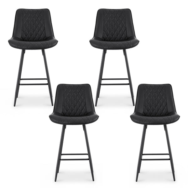 Artiss 4x Bar Stools Kitchen Dining Chair Counter Stool Diamond PU Leather Black Awezingly