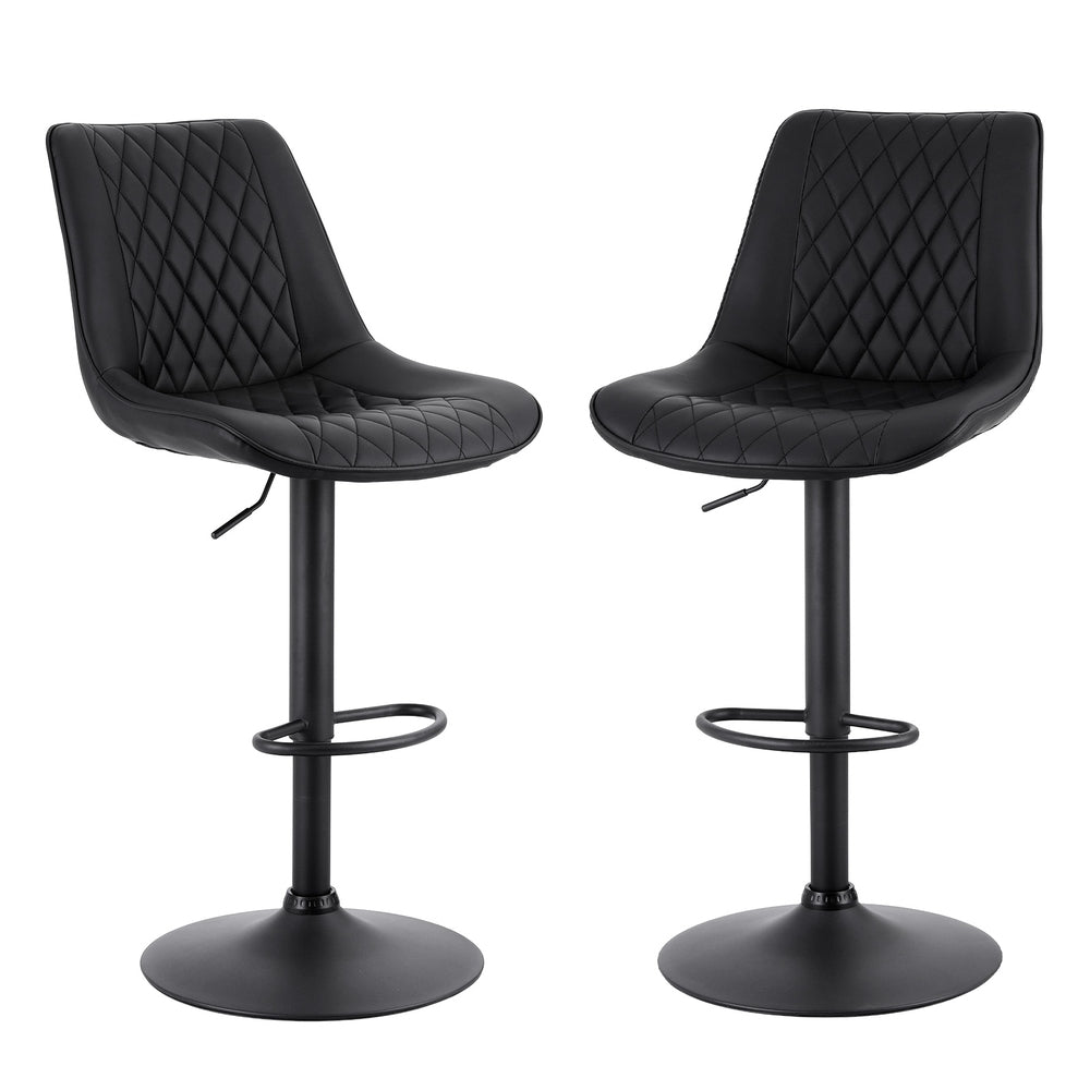 Artiss 2x Bar Stools Kitchen Swivel Gas Lift Counter Chair Diamond Leather Black Awezingly