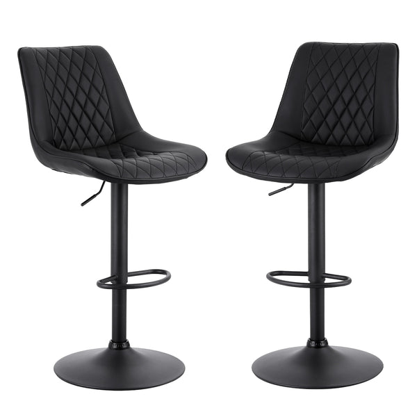 Artiss 2x Bar Stools Kitchen Swivel Gas Lift Counter Chair Diamond Leather Black Awezingly