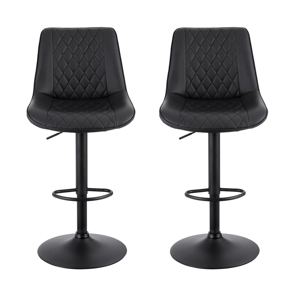 Artiss 2x Bar Stools Kitchen Swivel Gas Lift Counter Chair Diamond Leather Black Awezingly