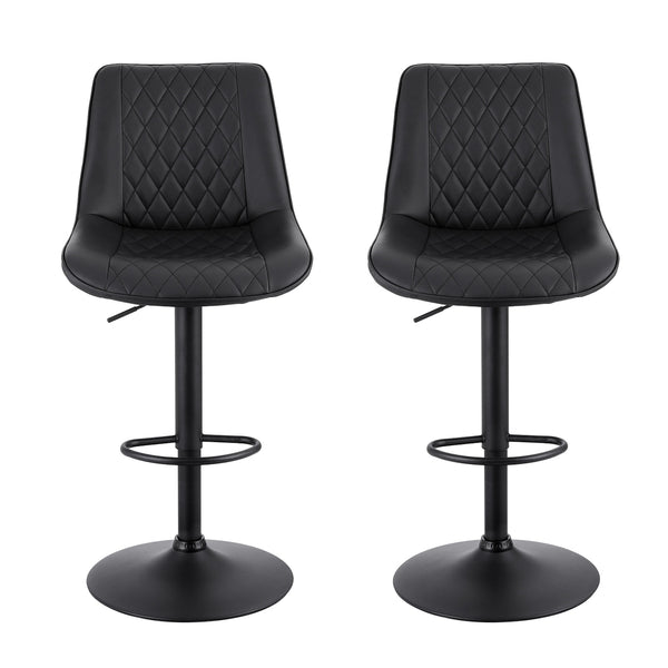 Artiss 2x Bar Stools Kitchen Swivel Gas Lift Counter Chair Diamond Leather Black Awezingly