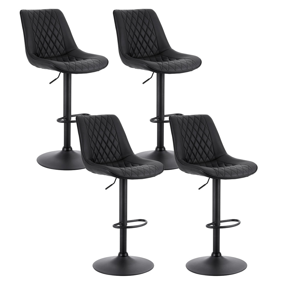 Artiss 4x Bar Stools Kitchen Swivel Gas Lift Counter Chair Diamond Leather Black Awezingly
