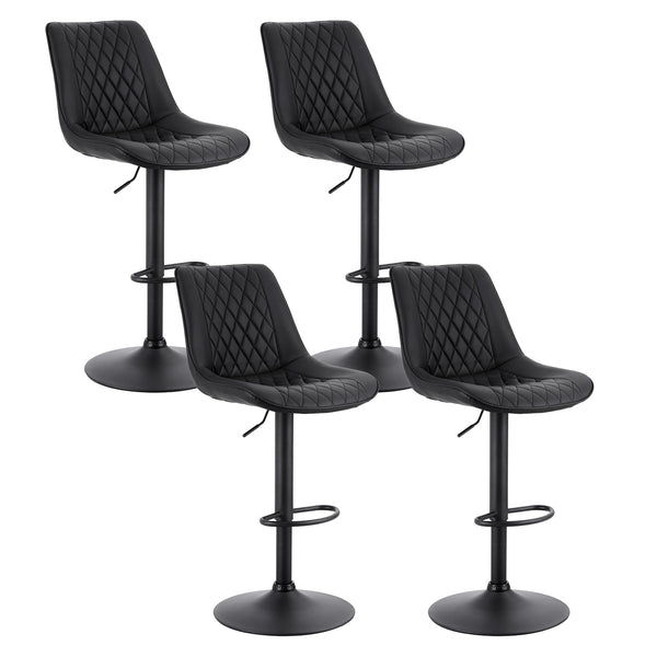 Artiss 4x Bar Stools Kitchen Swivel Gas Lift Counter Chair Diamond Leather Black Awezingly