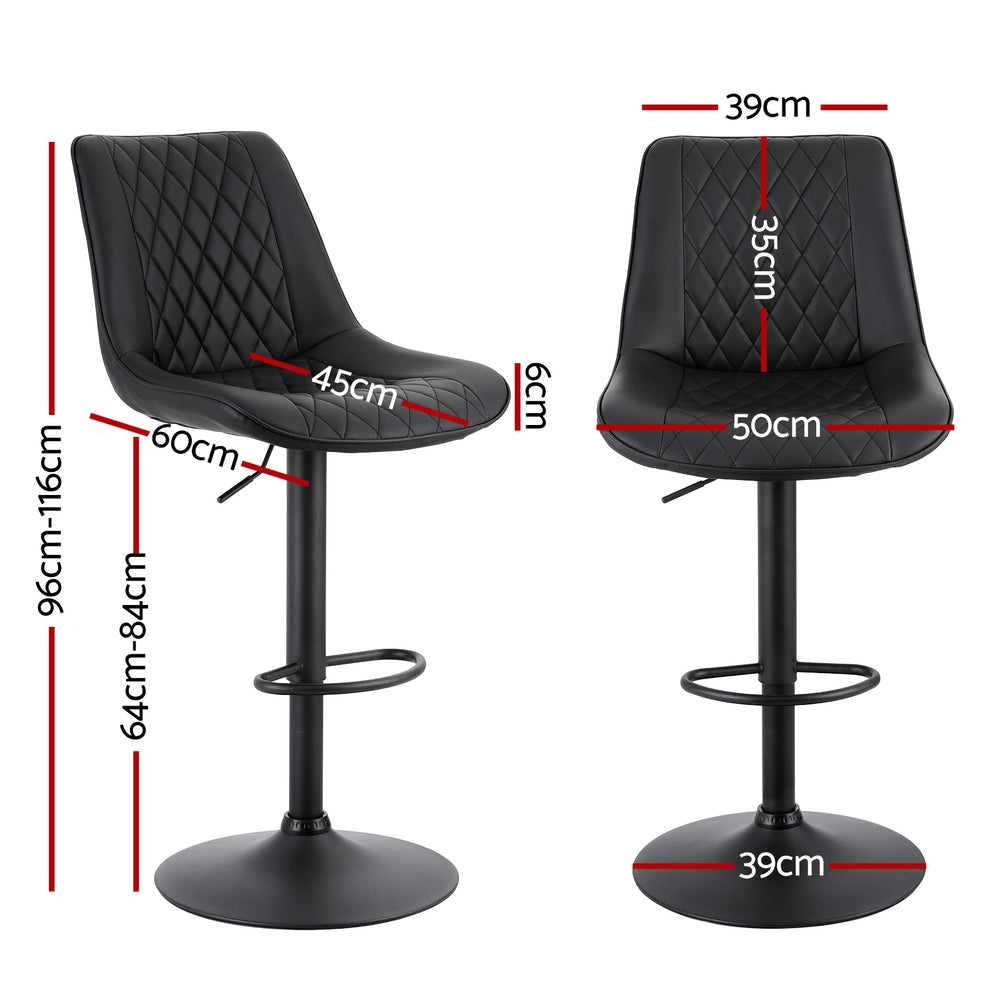 Artiss 4x Bar Stools Kitchen Swivel Gas Lift Counter Chair Diamond Leather Black Awezingly