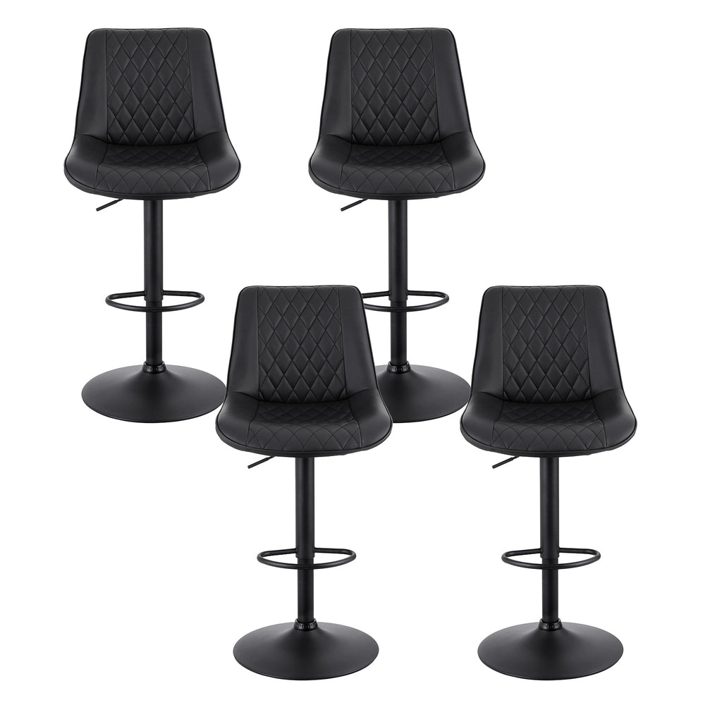 Artiss 4x Bar Stools Kitchen Swivel Gas Lift Counter Chair Diamond Leather Black Awezingly