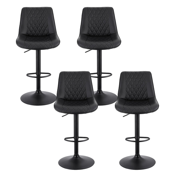 Artiss 4x Bar Stools Kitchen Swivel Gas Lift Counter Chair Diamond Leather Black Awezingly