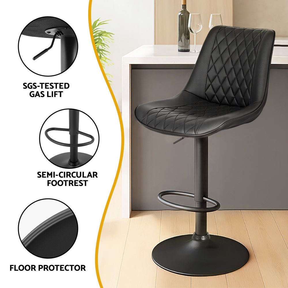 Artiss 4x Bar Stools Kitchen Swivel Gas Lift Counter Chair Diamond Leather Black Awezingly