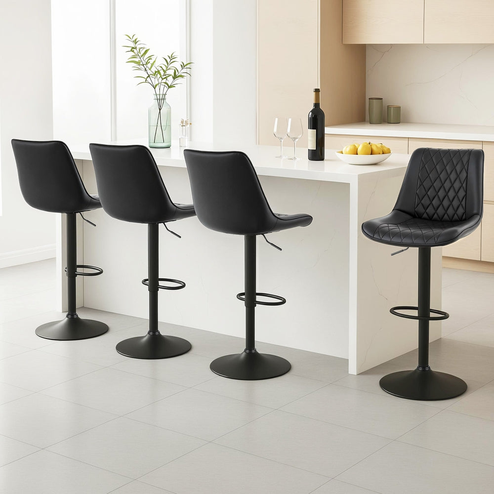 Artiss 4x Bar Stools Kitchen Swivel Gas Lift Counter Chair Diamond Leather Black Awezingly