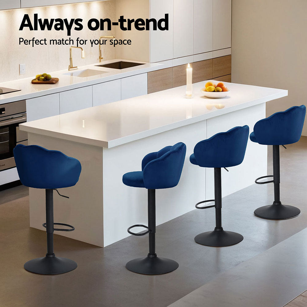 Artiss 4x Bar Stools Gas Lift Velvet Blue Artiss