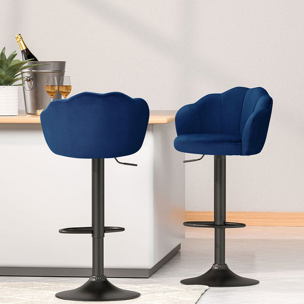 Artiss 4x Bar Stools Gas Lift Velvet Blue Artiss