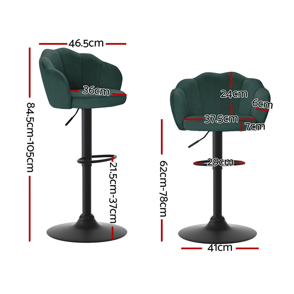 Artiss 4x Bar Stools Gas Lift Velvet Green Artiss