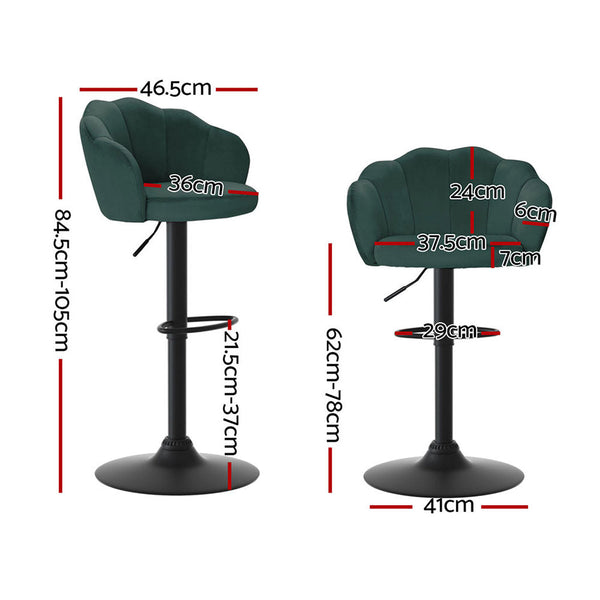 Artiss 4x Bar Stools Gas Lift Velvet Green Artiss